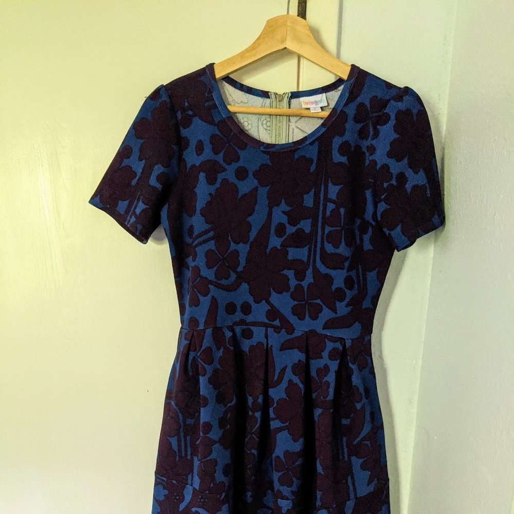 LuLaRoe Blue and Purple Flower Amelia Midi Dress